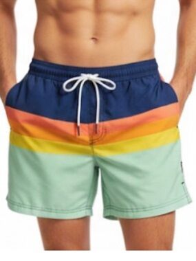 Maamgic Colorful Striped Swim Shorts  Drawstrings Surfs Up Trunks Pool Beach